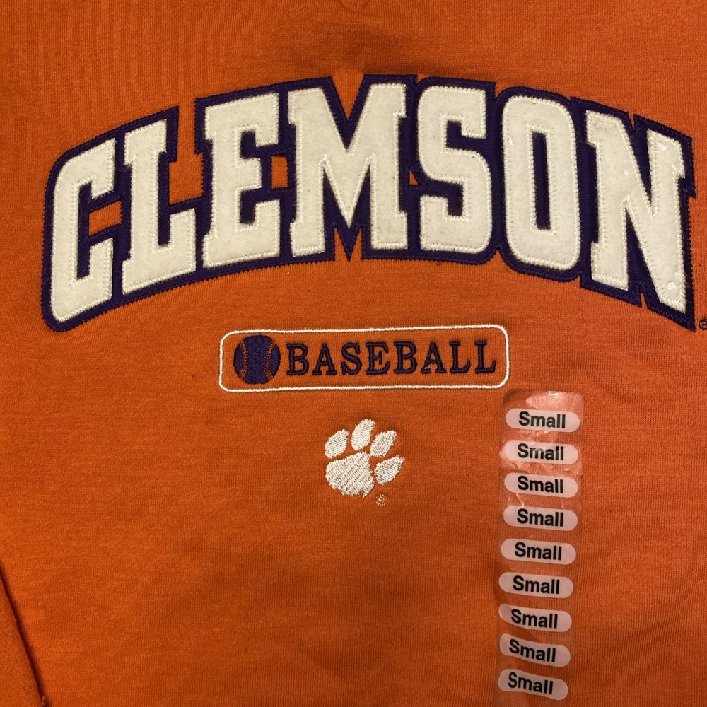 New Clemson Baseball Embroidered Sweatshirt Men's Size Small Orange J‎ America - Picture 2 of 9